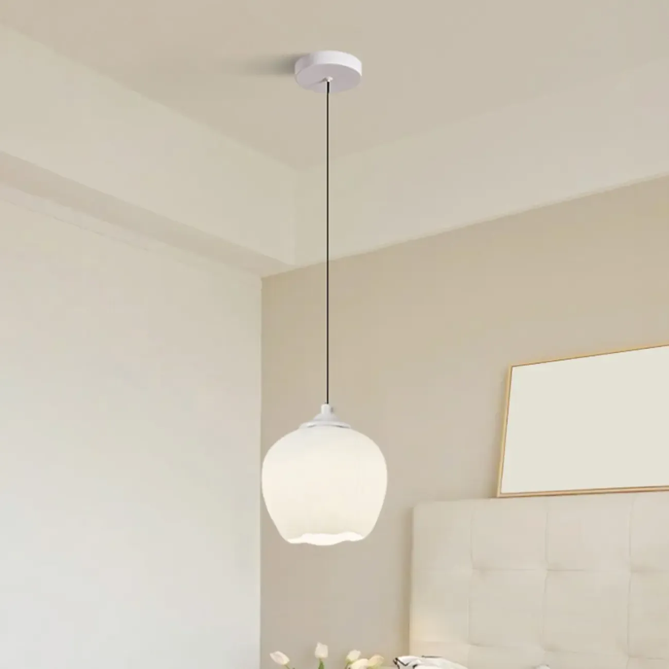 Kids Bedside White Glass Tulip Pendant Lamp