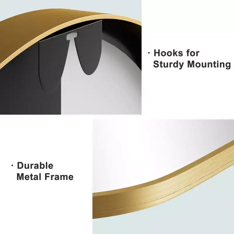 Gold Hanging Mirror with Thin Edge Aluminum Alloy, Right Angle Arch-shaped, Double-Sided Installation