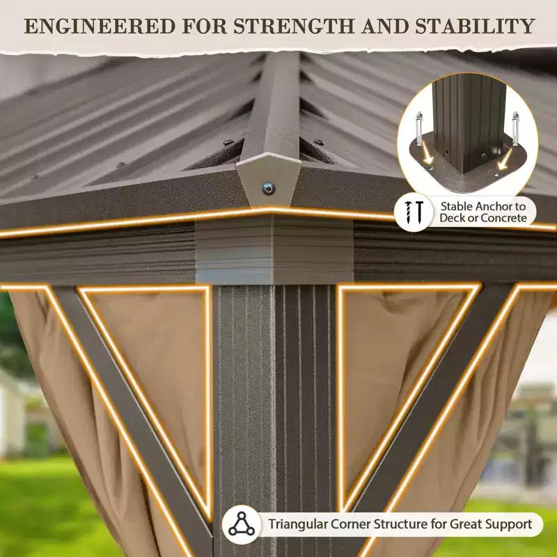 EAGLE PEAK Aluminum Double Hardtop Gazebo with Curtains and Netting