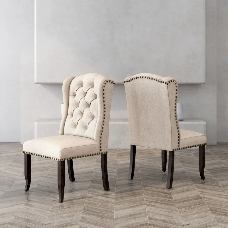 DH LUX Traditional Button-Tufted Set of 2 Dining Chairs by Denhour