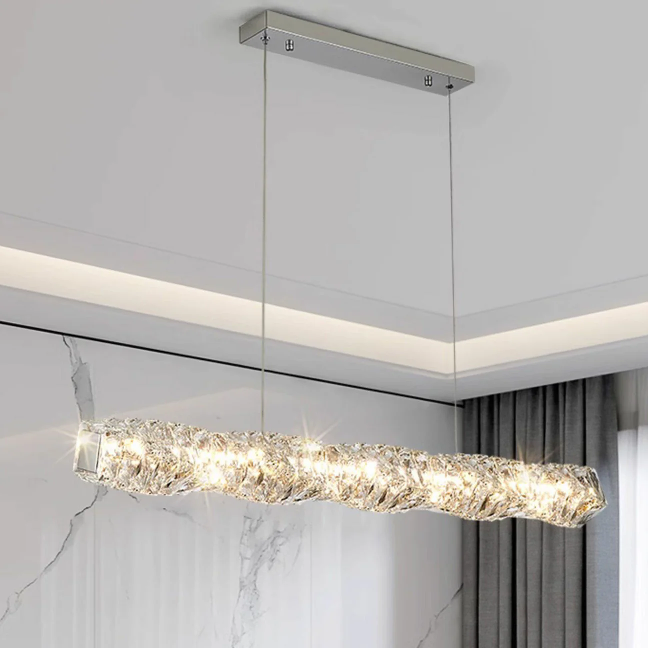 Dimmable LED Twisted Crystal Island Pendant Light for Kitchen