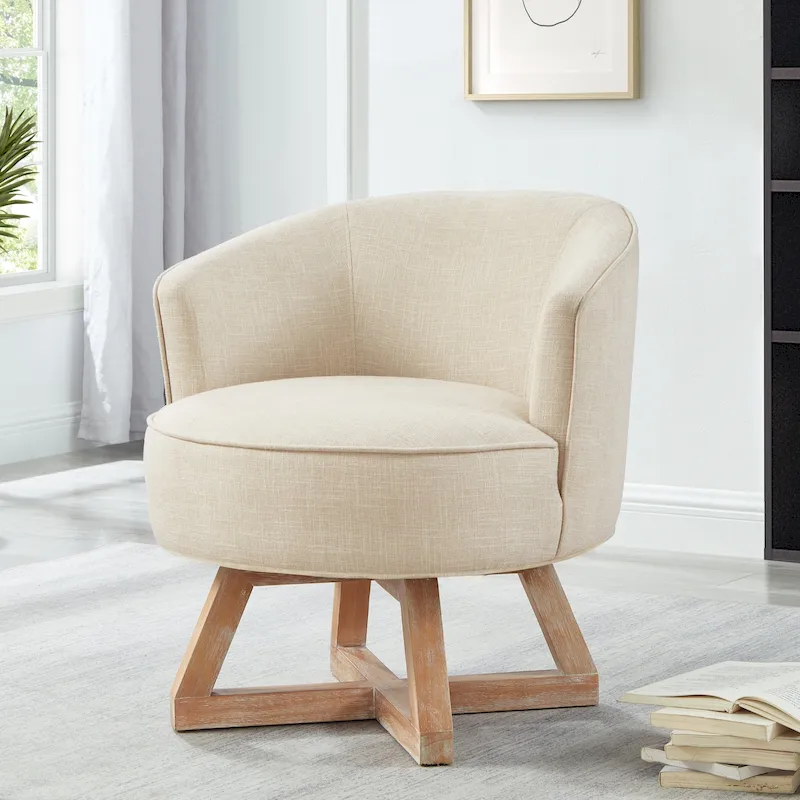 Beige Modern 27  Linen Swivel Barrel Chair