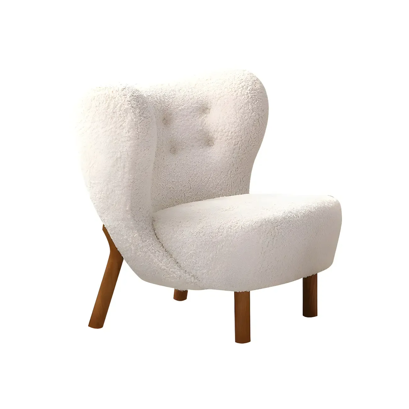 Mid-Century Modern Flannel Accent Chair in Off-White