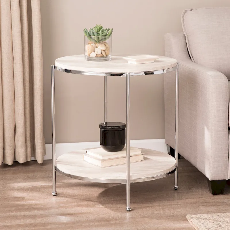 Round Faux Marble Side Table