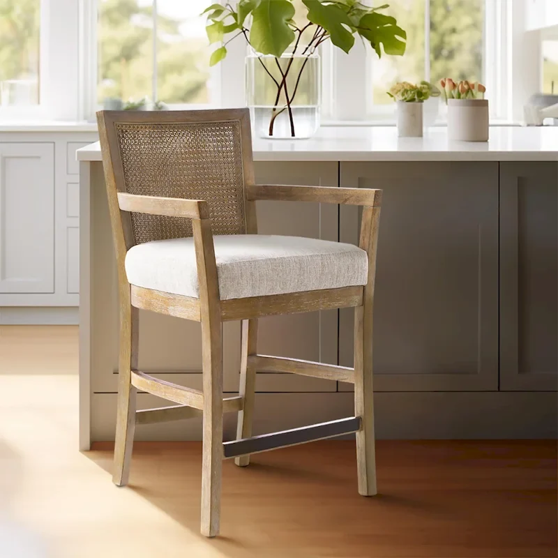 Madison Park Blaine Cream/Reclaimed Natural Cane Back Counter Stool