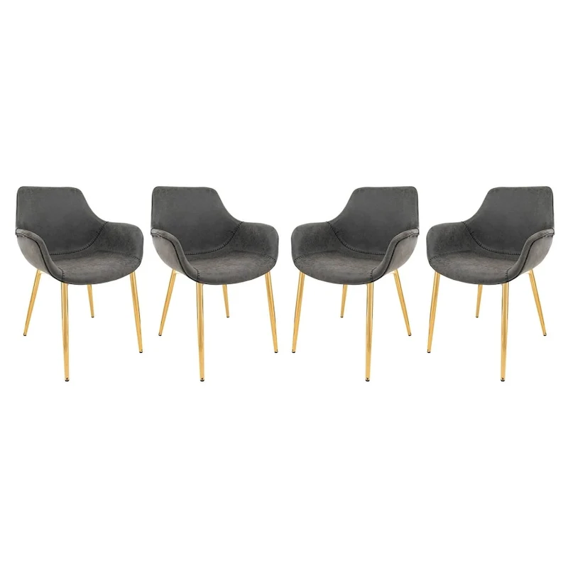 Markley Modern Leather Dining Armchair Set of 4 With Gold Metal Legs Accent Side Chair