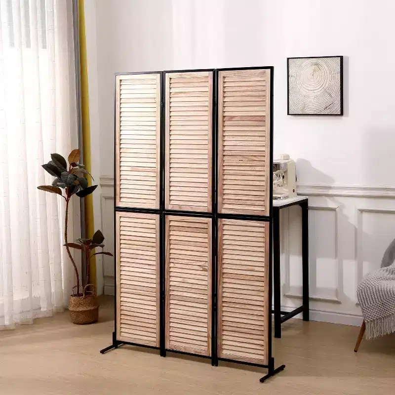 Black / Brown 3-Panel Folding Privacy Screen, 6 ft, Free Standing