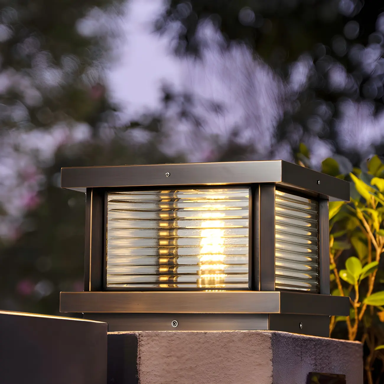 Modern Metal Glass Square Wired Post Cap Light