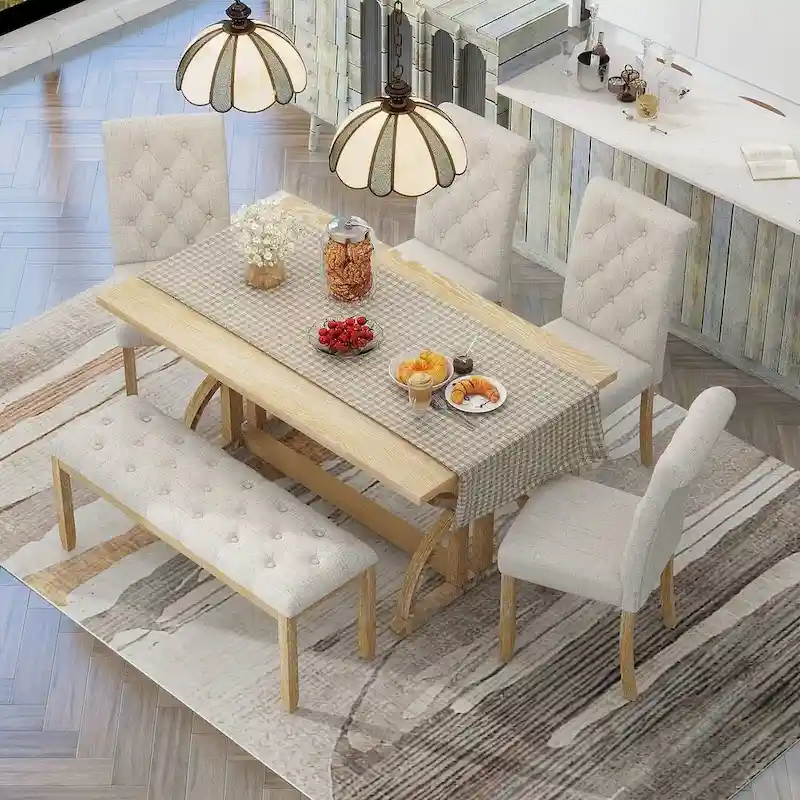 6 PCS Retro Rectangular Dining Table Set for 6
