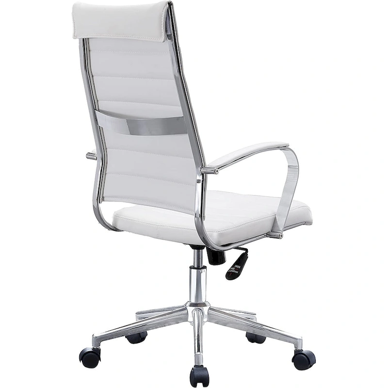 Modern High Back Office Chair Ribbed PU Leather Swivel Tilt Conference Room Computer Desk Cushion Seat Boss