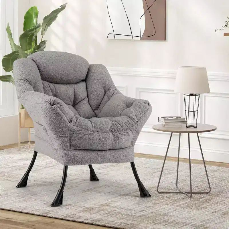 Costway Large Lazy Chair with Cozy Head Pillow Stylish Tufted Back & Seat Armrests Beige/Gray/Pink