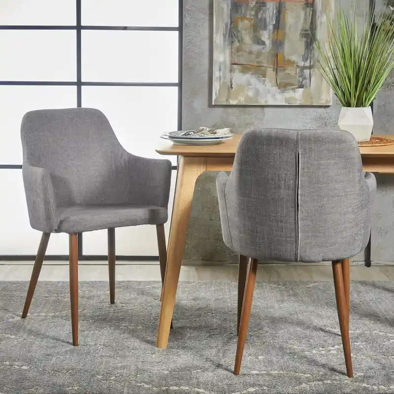 Mid-Century Fabric Dining Chair, Set of 2 – Grey / Green / Orange