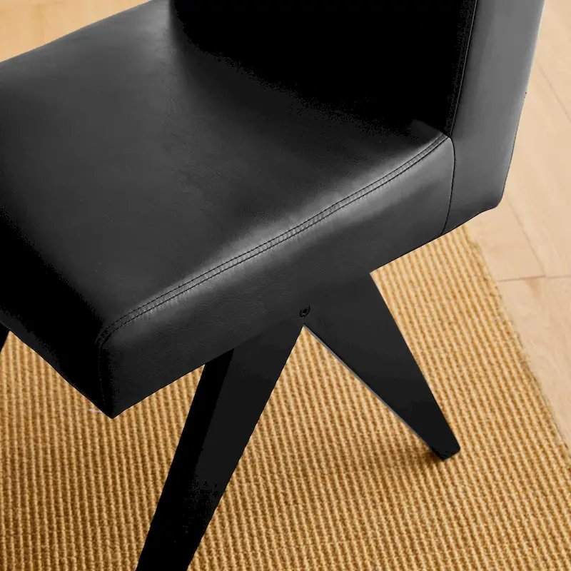 Glitzhome Set of 4 Faux Leather Upholstered Side Dining Chairs with V-shaped Wood Legs