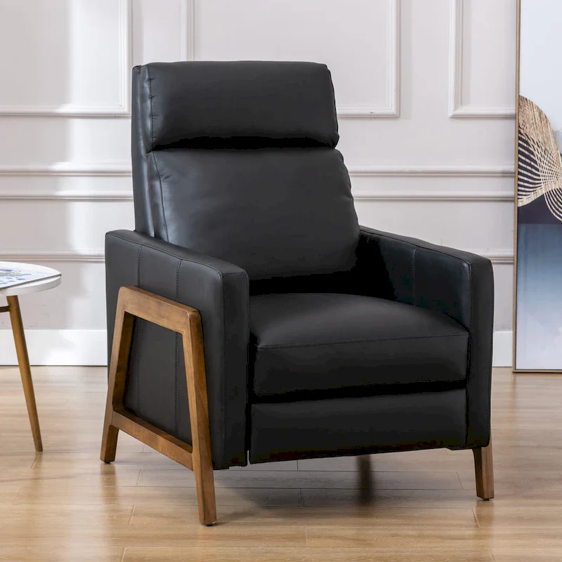 Top Grain Leather Push Back Recliner - Mid-Century Modern