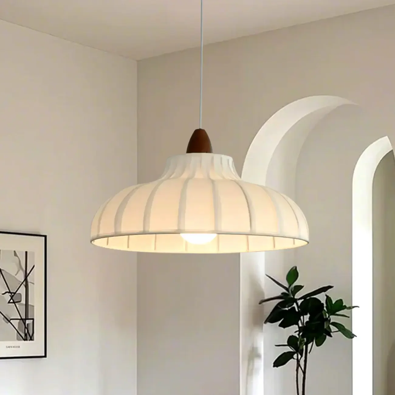 Elegant Fabric White Dome Pendant Lamp for Living Room
