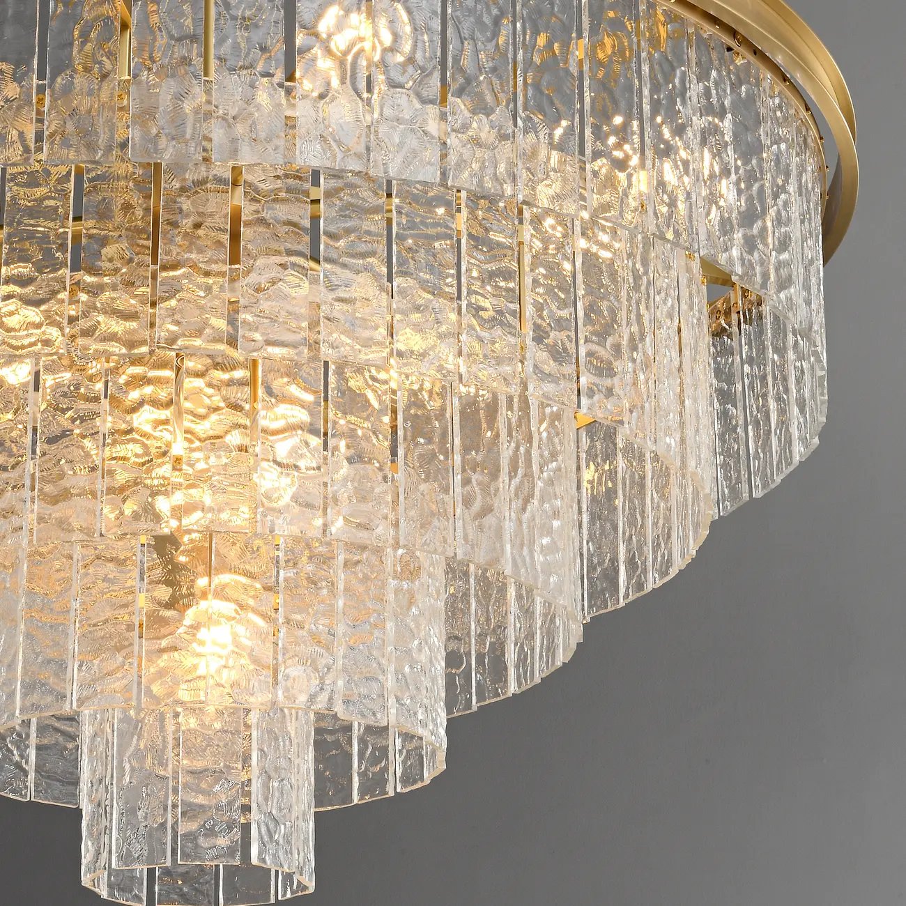 Luxury Brass Downrod Tierd Glass Gaia Chandelier