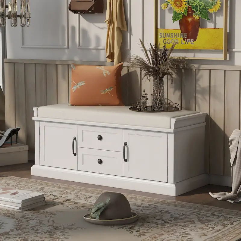Espresso/Grey/Navy/Black/White Storage Bench with 2 Drawers & 2 Cabinets