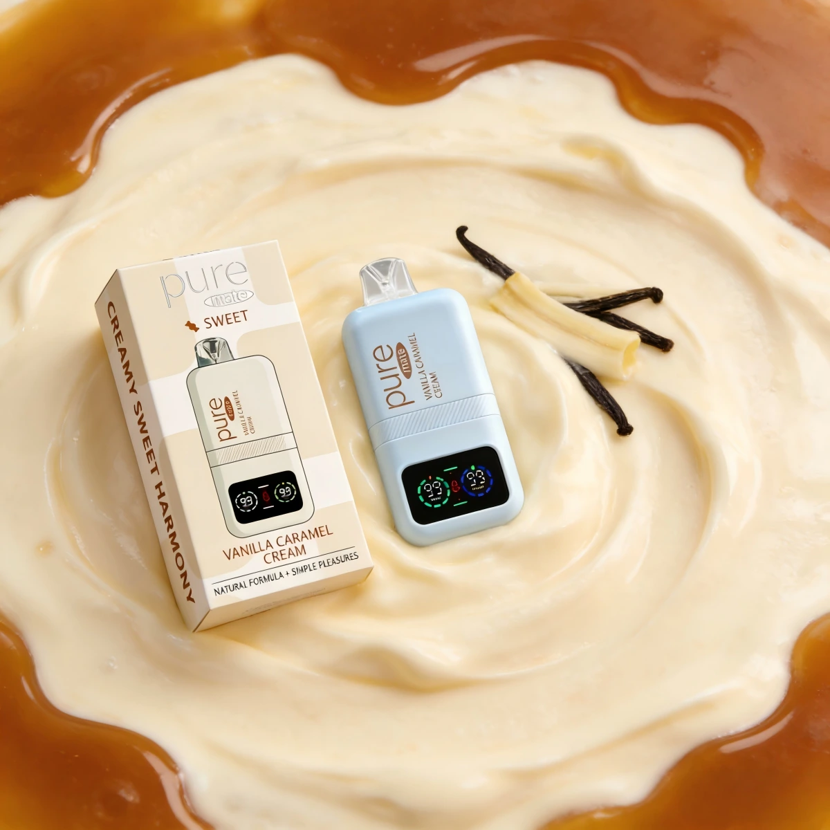 Pure Bar 10000 Puffs Rechargeable Vape — Vanilla Caramel Cream (0% Nicotine) - Caffeine vape shop online