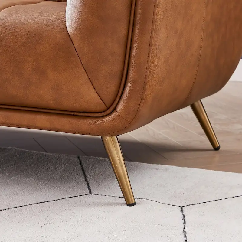 Cognac Tan Chesterfield Genuine Leather Sectional Sofa - Mid-Century Modern