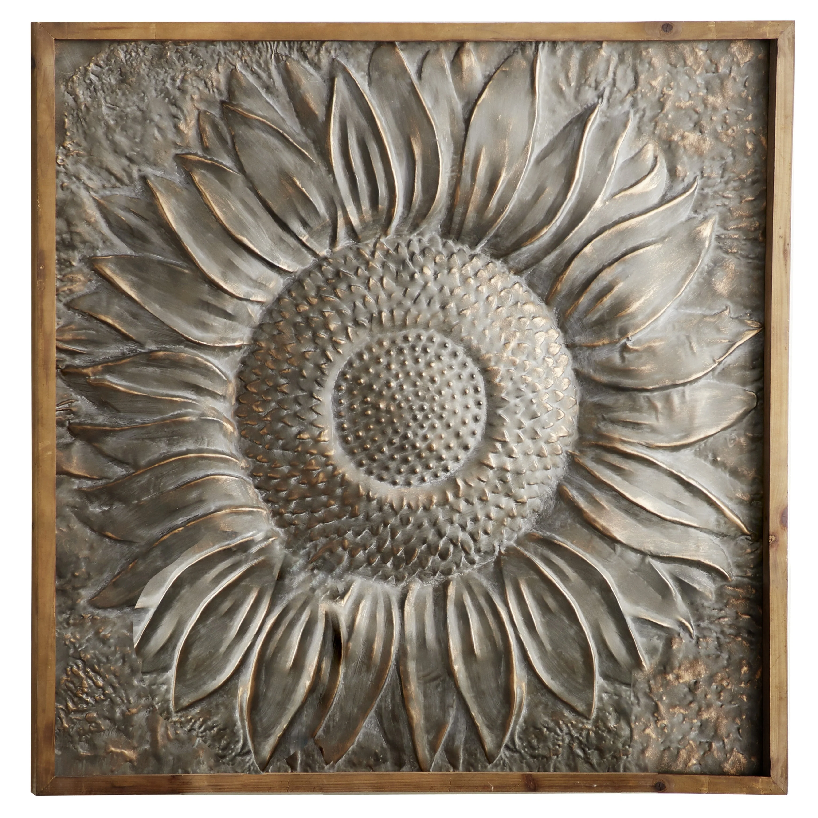 Metal Floral Sunflower Wall Decor with Embossed Details - Gray - Roche River Decor