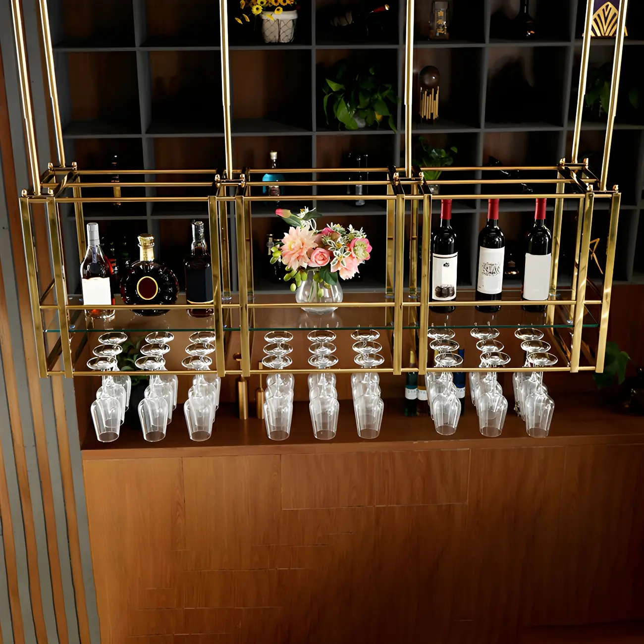 Glam Gold Metal Large Hanging Wine Rack