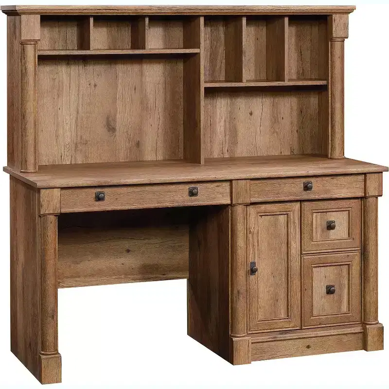HomeStock 56.5 in.H Brown Color Wood Computer Desks with All Purpose Drawer