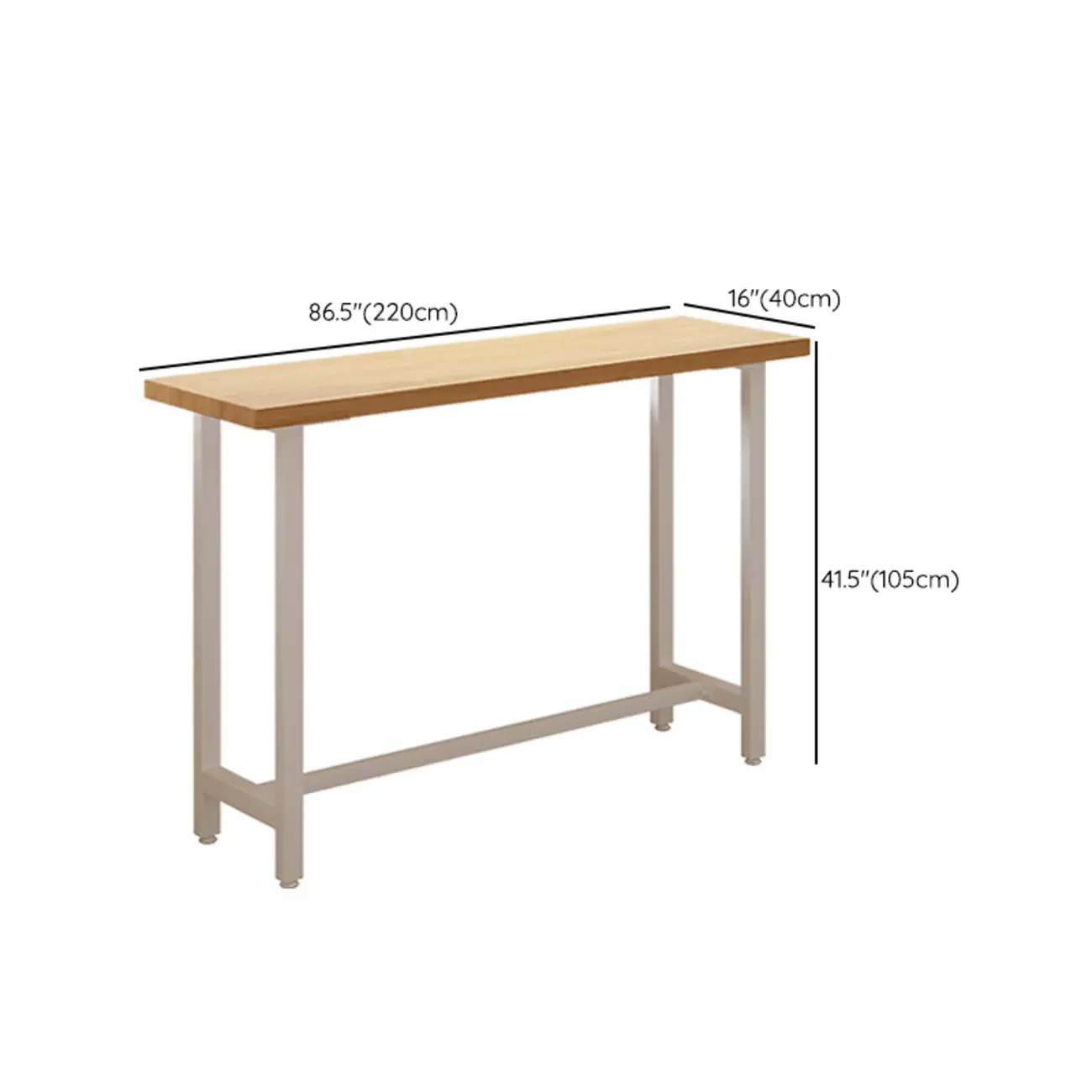 Natural Wooden Top Bar Table Metal Base with Footrest