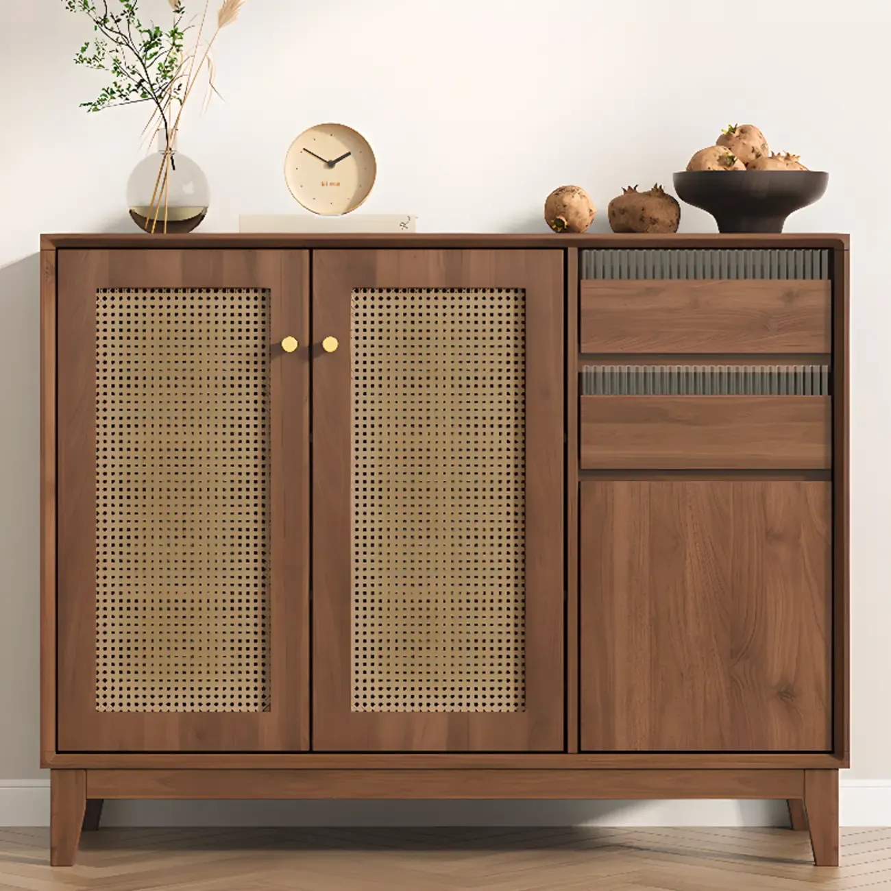 Minimalist Adjustable Shelves Rattan Sideboard with Drawers