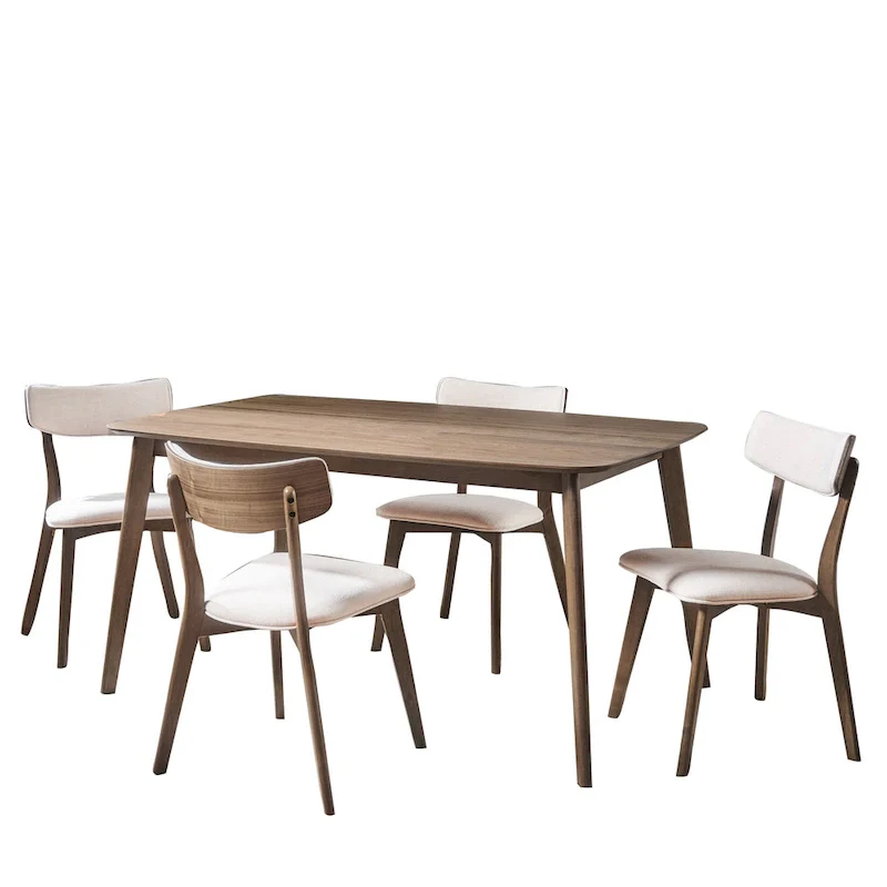 Mid-Century 5-Piece Wood Rectangle Dining Set with Chairs
