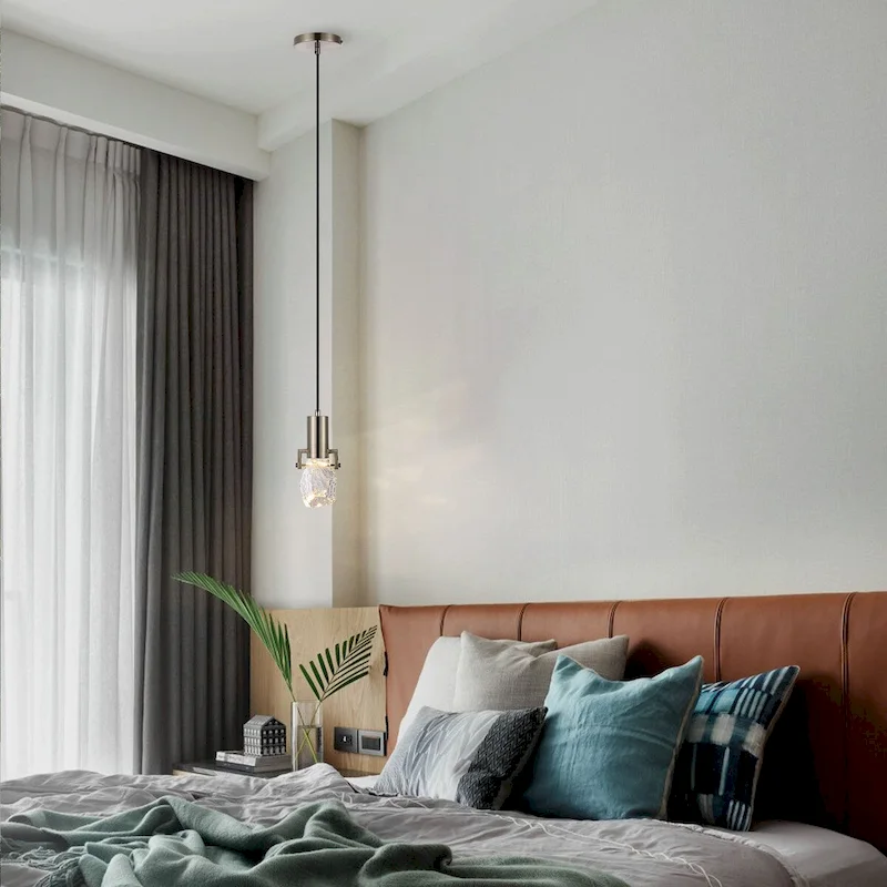 WINGBO 1-Light Modern Crystal Pendant Light Fixture Height Adjustable Hanging Light