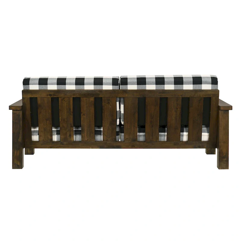 Jimo Farmhouse Rustic Oak Fabric Upholstered Wooden Arms Sofa by Furniture of America