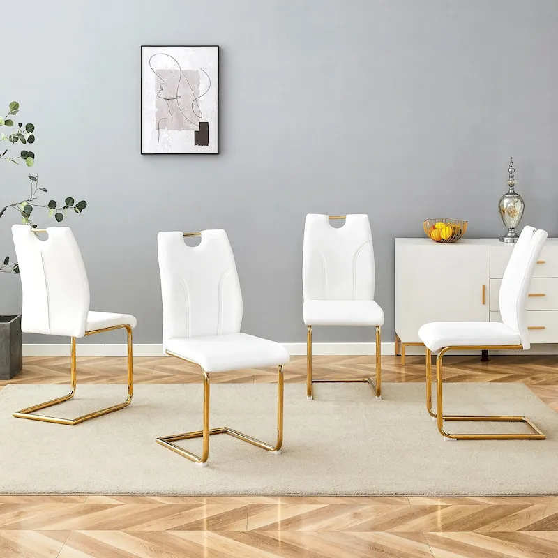 White+Gold / Black+Gold PU Dining Chair, Upholstered, Set of 4, 1-Seat
