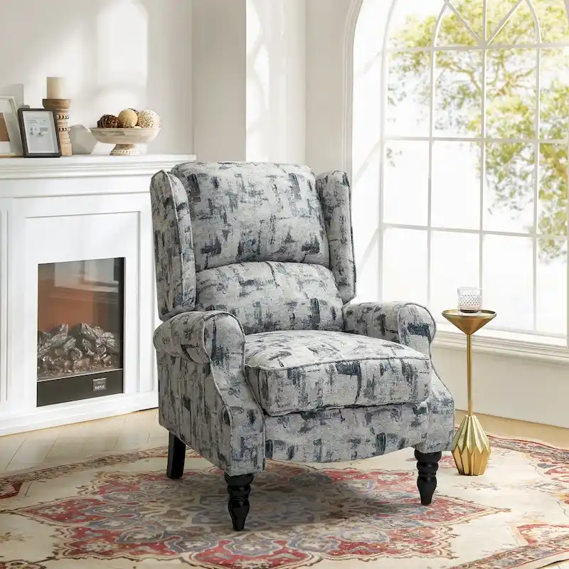 Olympus Upholstered Classic Manual Wingback Recliner with Solid Wood Legs by HULALA HOME