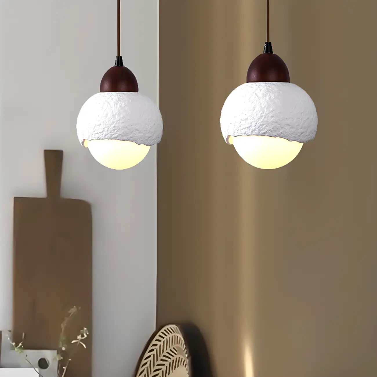 Modern Wood Ceramic Hanging Globe Pendant Light