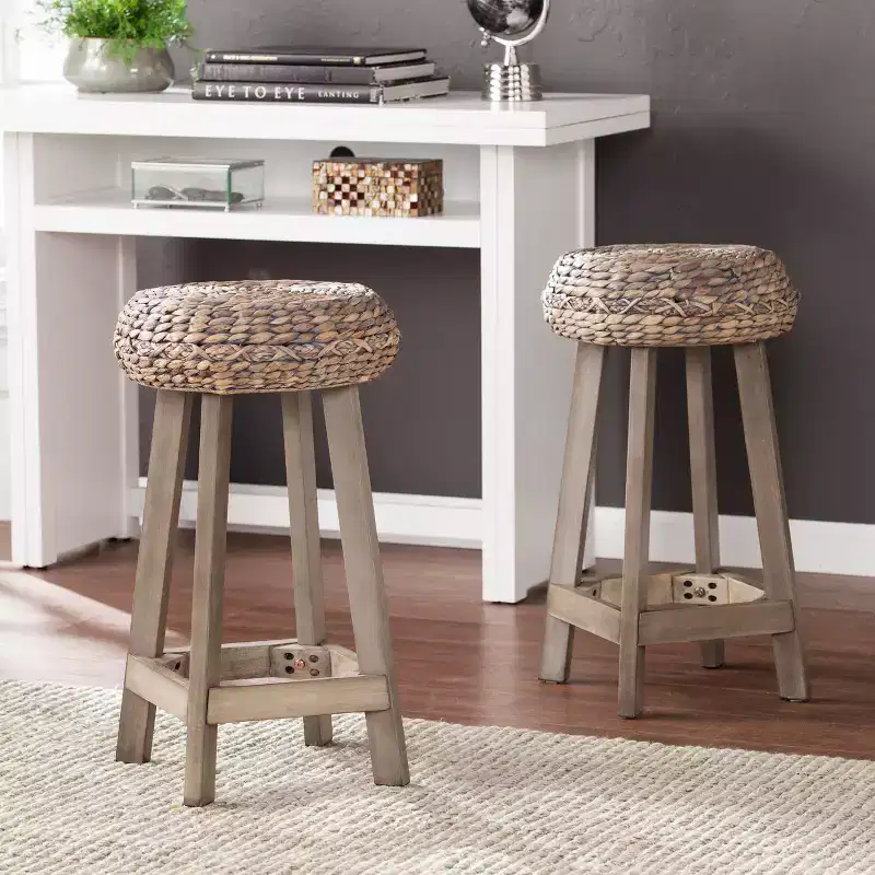 Rutina Backless Round Water Hyacinth 24 Stools - (Set Of 2) - Weathered Grey - SEI