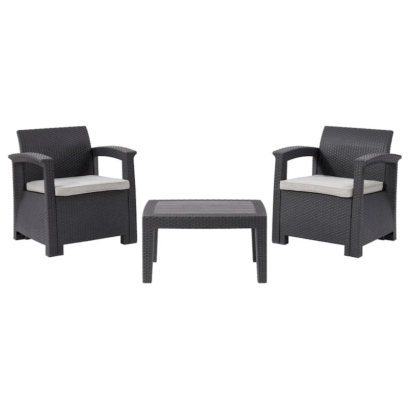CorLiving Lake Front Black Rattan Patio Chair Set, 3pc