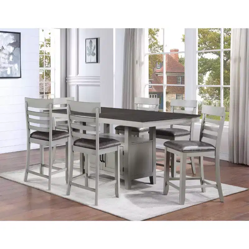 Steve Silver Co. 7pc Hyland Dining Set Gray/Charcoal : Upholstered Stools, Removable Leaf, Storage Base