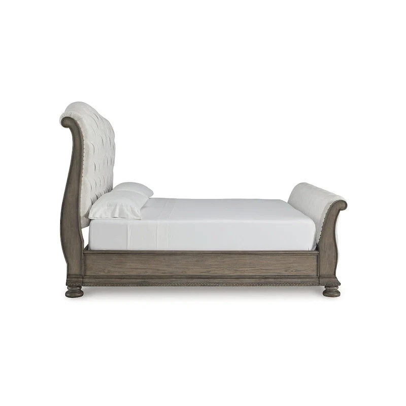 Ardenfield Light Brown/Beige Upholstered Sleigh Bed