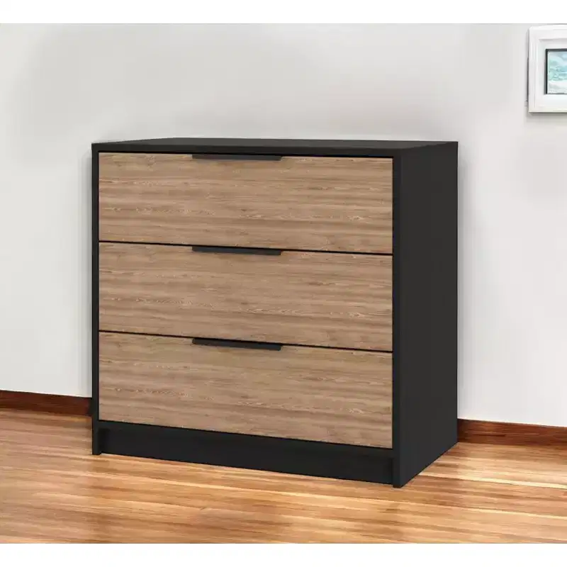 HomeRoots 28 Natural and Black Three Drawer Dresser