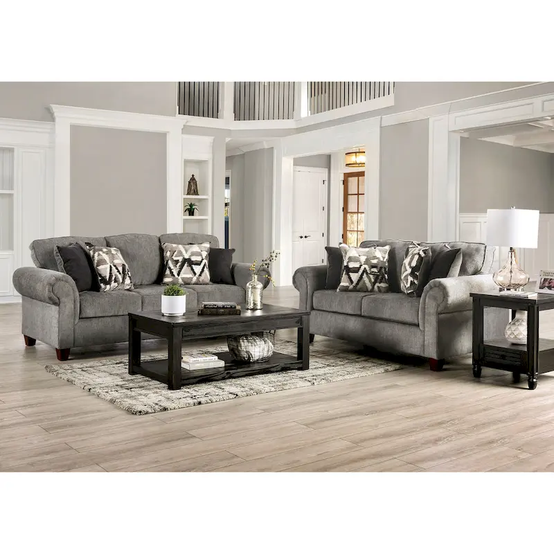 Mecia Transitional Chenille Rolled Arms 2-Piece Sofa Set by Furniture of America