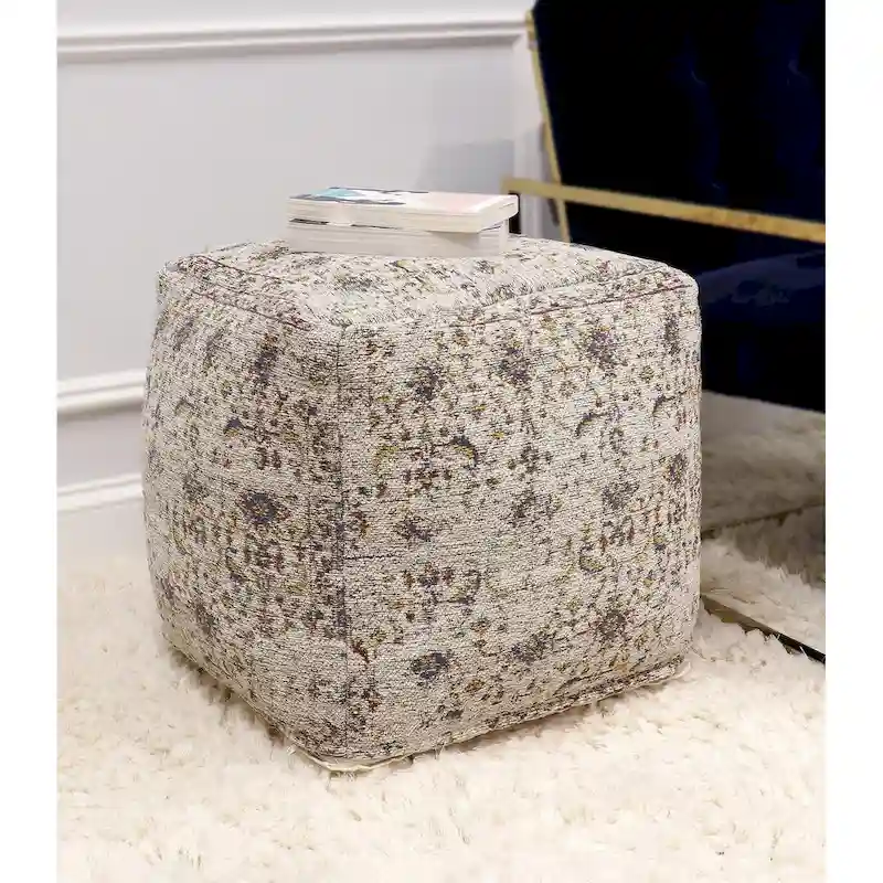 Pasargad Home Grandcanyon Premium Cotton Pouf, Toupe