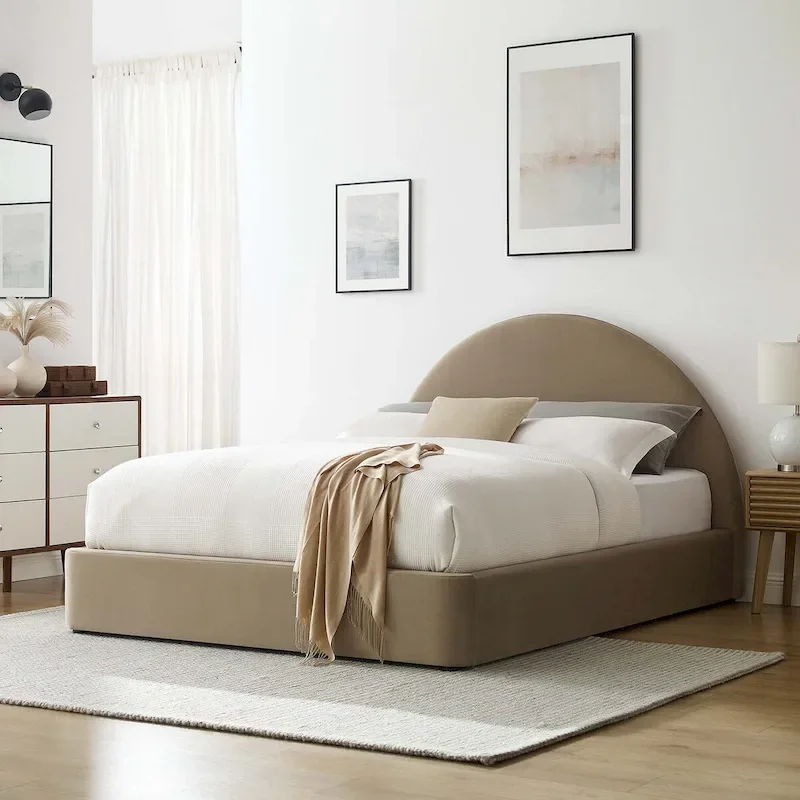 Resort Performance Velvet Arched Round Full Platform Bed