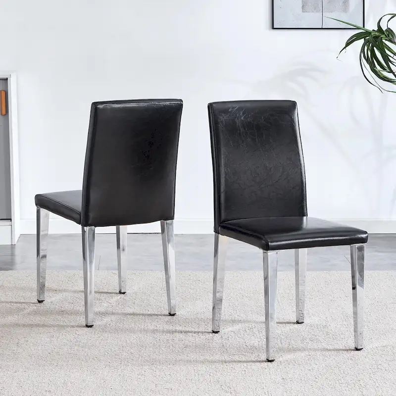 Dining Chairs Set of 4,Modern Kitchen & Dining Room Chairs,Faux Leather Cushion Seat Metal Legs