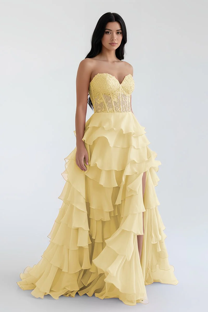 Royal Blue Chiffon Sweetheart Ruffle Tiered Long Prom Dress