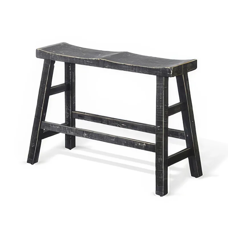 Rena Counter Height Bench, 33 Inch Rustic Black Mahogany Wood Frame