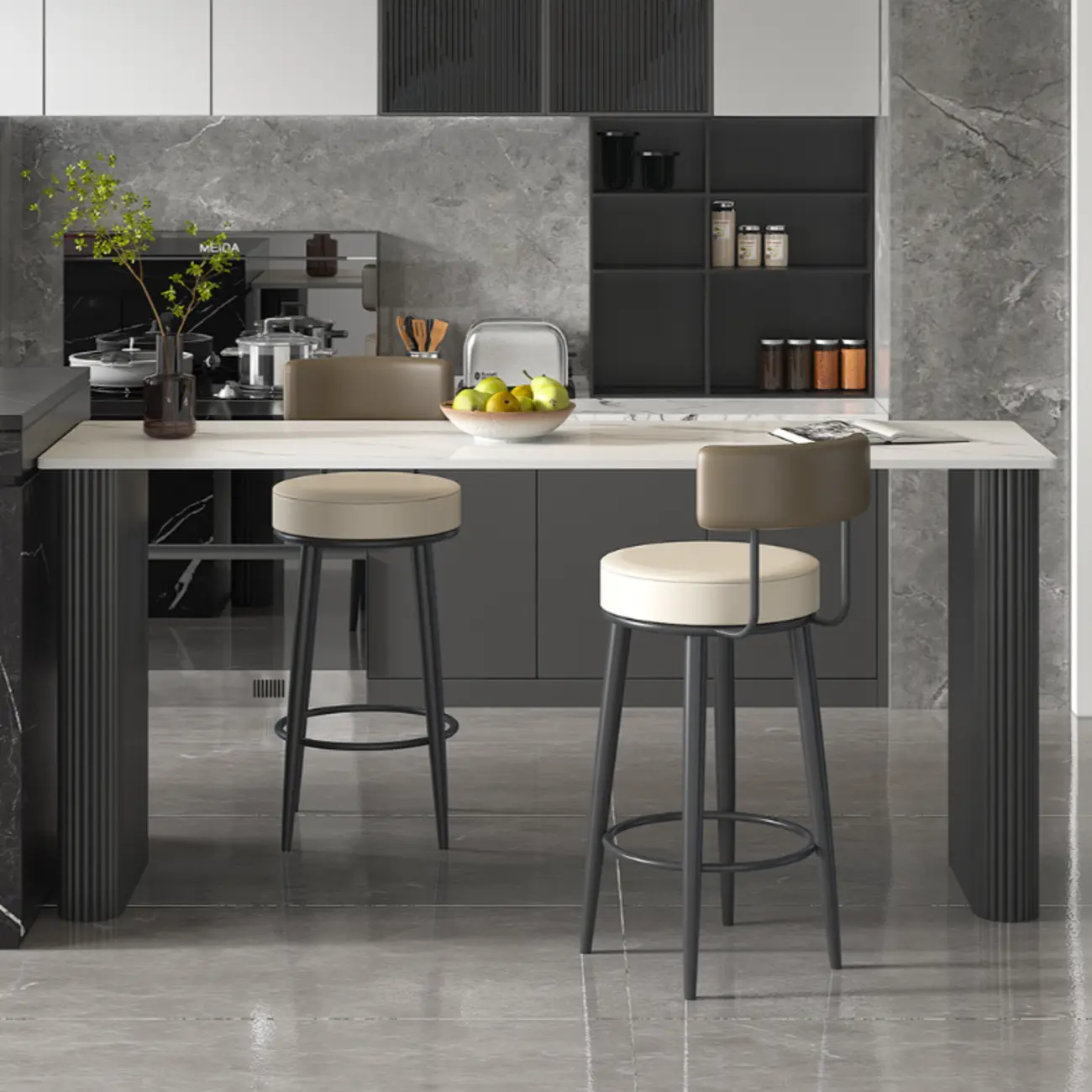 Glam White Stone Metal Striped Pillar Bar Tables