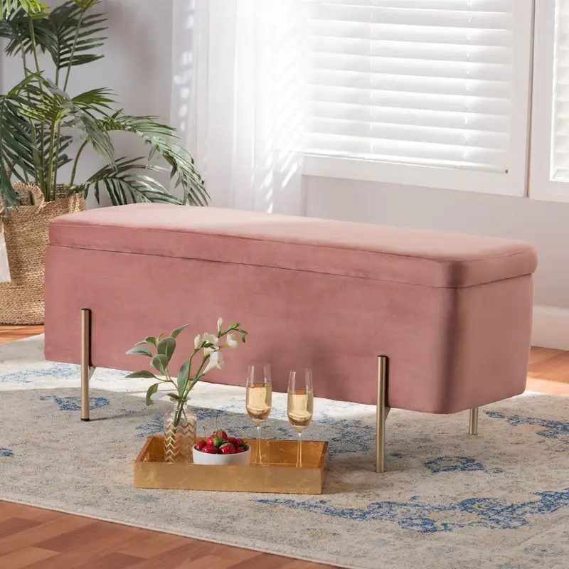 Rockwell Contemporary Glam&Luxe Velvet Upholstered Metal Storage Bench