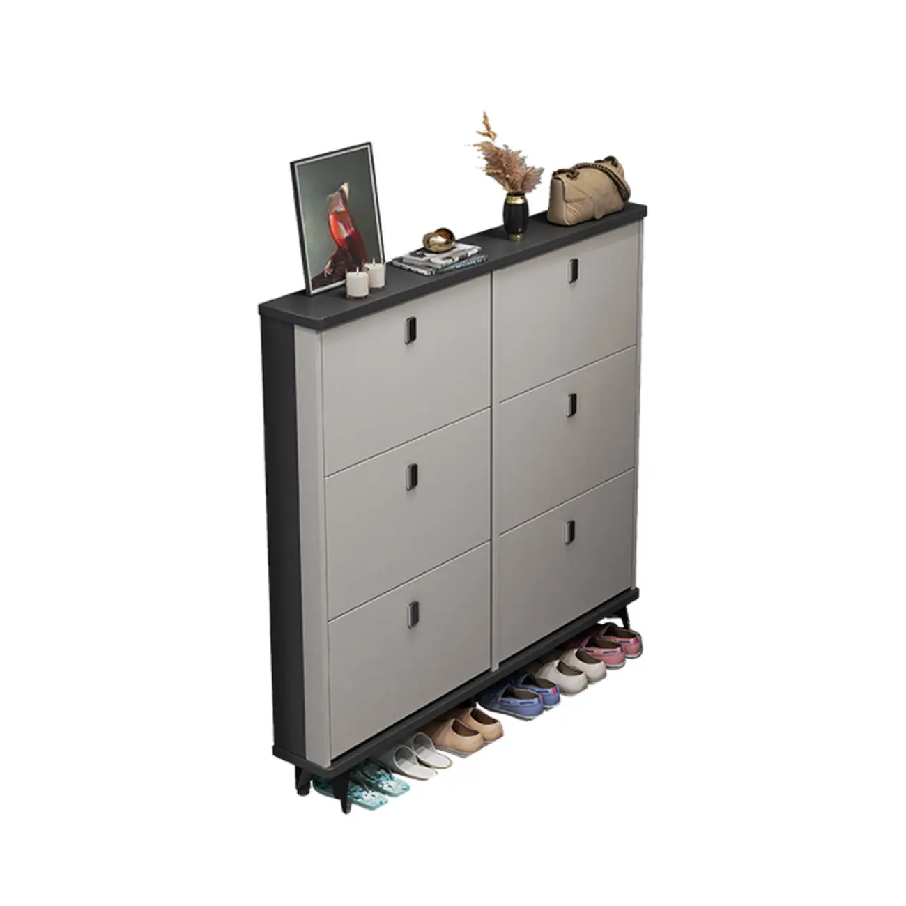 Modern Wood Shoe Cabinet with Adjustable Shelves, Entryway