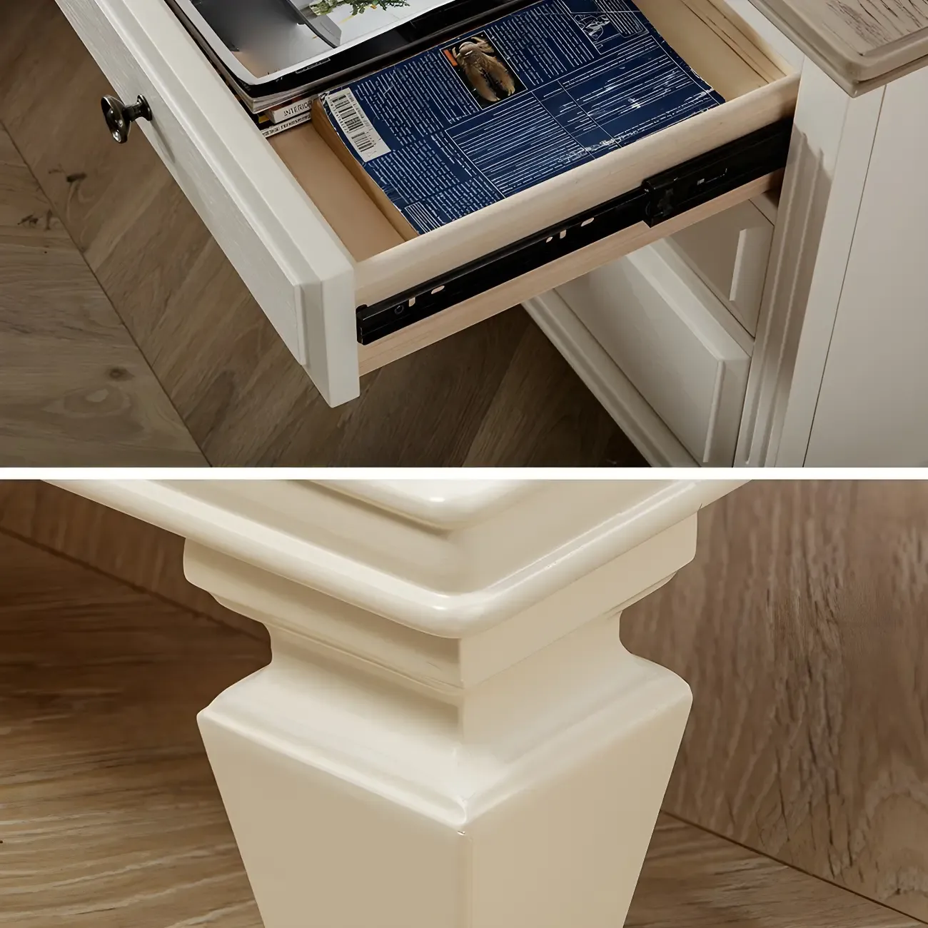 Beige Oak Wood 3-Drawer Standard Nightstand