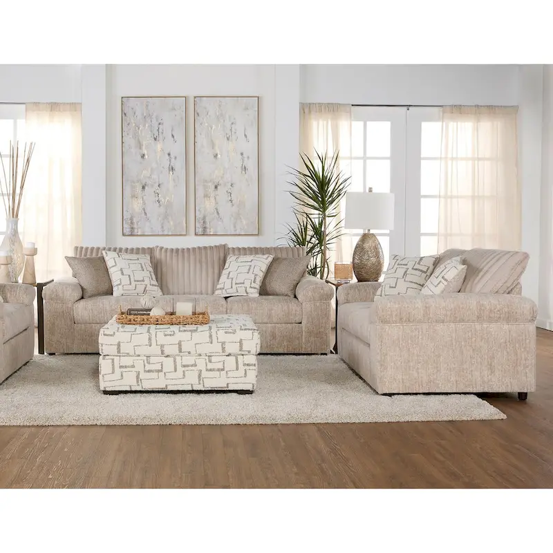Wide Wale Corduroy Sofa, Loveseat & Ottoman 3-Piece Set – Parchment